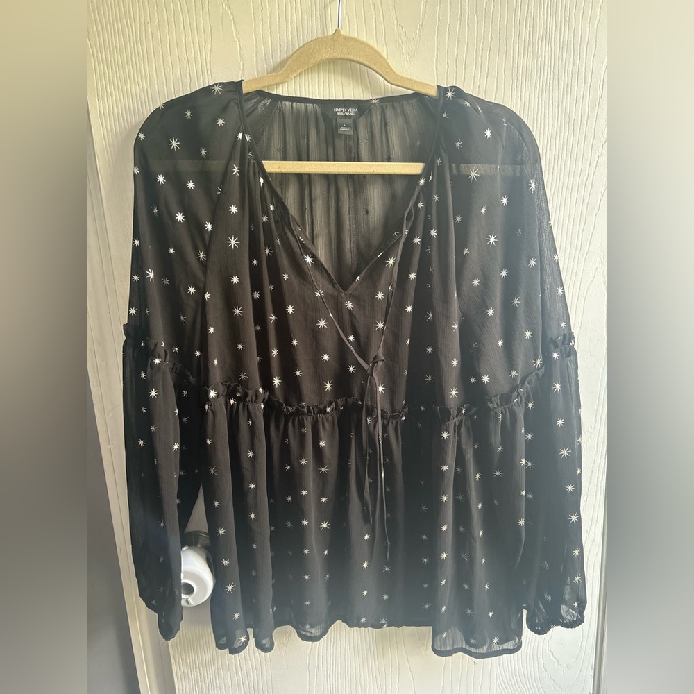 Simply Vera Vera Wang Sheer Black Star Blouse